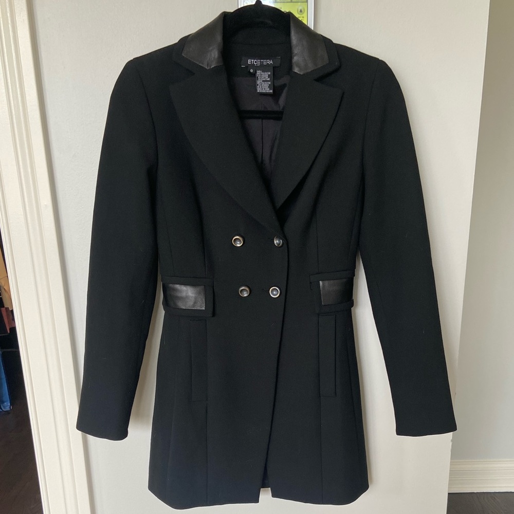 STUNNING!❤️ ETCETERA Double Breasted Leather Trim Jacket 0